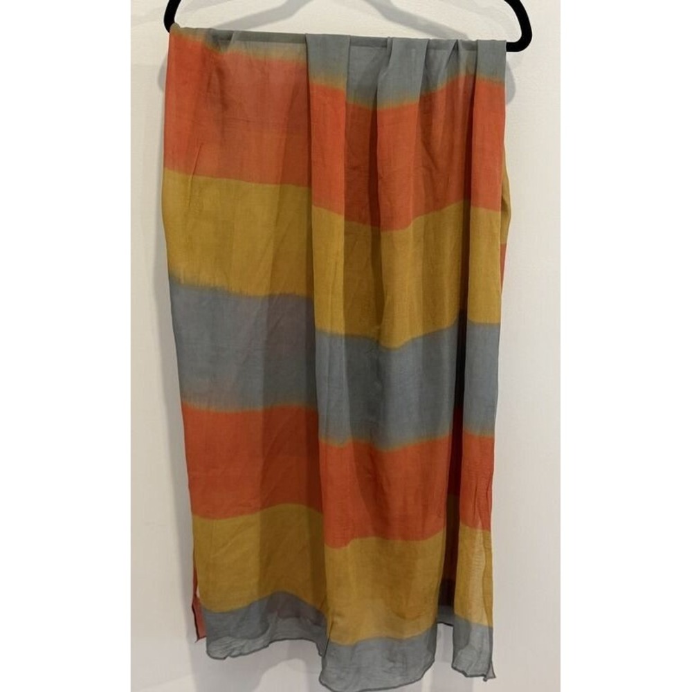 Kevin O'Brien Silk Hand Painted Large Rectangular Scarf Blue Gold Rust